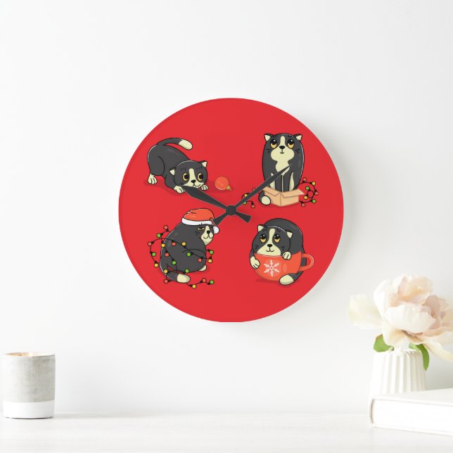 Cute and Funny Christmas Cats Large Clock (Home)