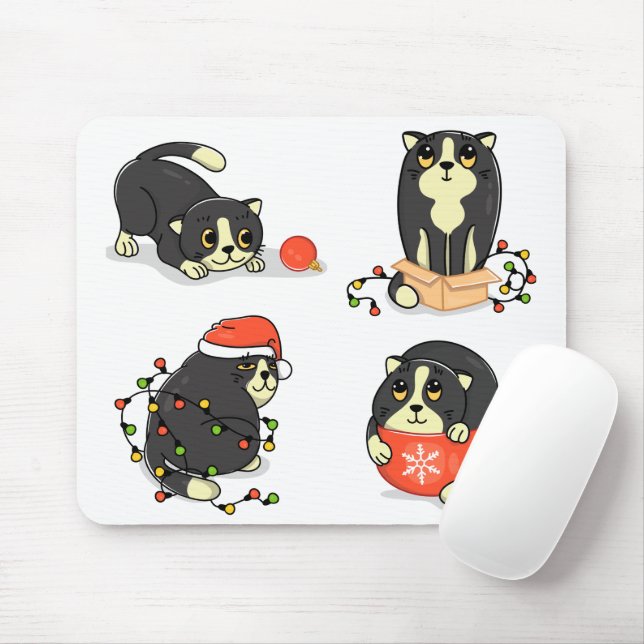 Cute and Funny Christmas Cats Mouse Pad (With Mouse)