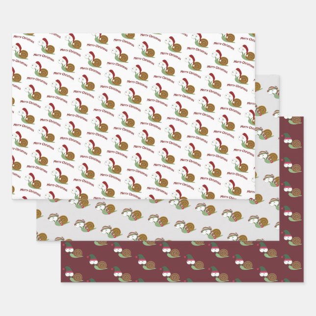 Cute  and Funny Christmas Snails Wrapping Paper Sheet (Set)