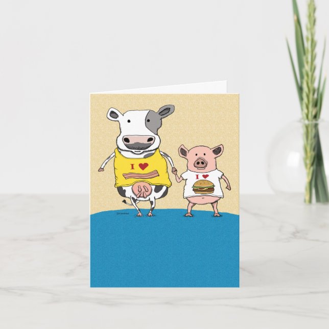 Cute and Funny Cow and Pig Couple Anniversary Card (Front)