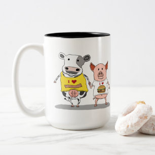 Cute and Funny Cow and Pig Friends Two-Tone Coffee Mug