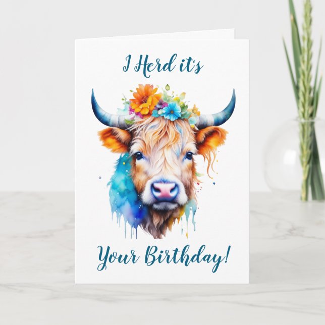 Cute and Funny Cow Puns Birthday Card (Front)