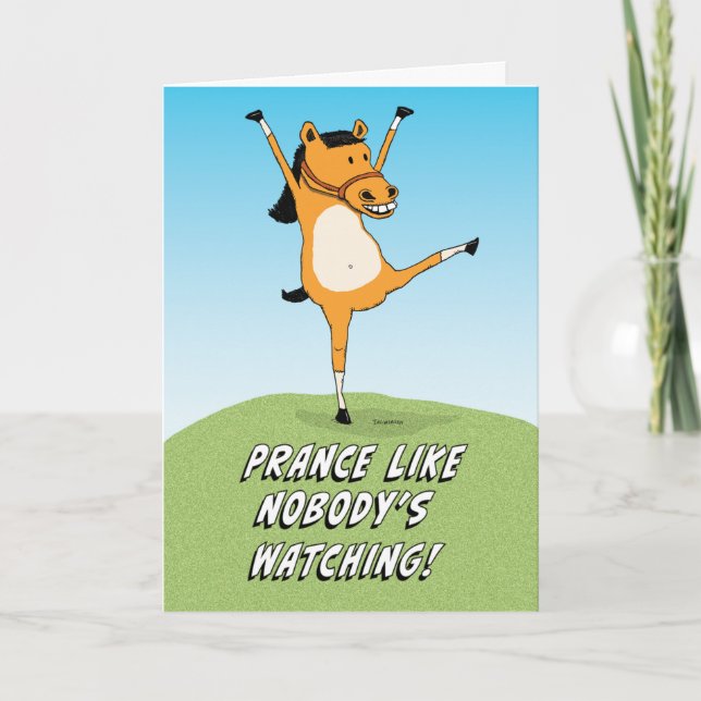 Cute and Funny Dancing Horse Birthday Card (Front)