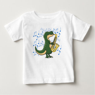 Cute and Funny Dinosaur T-Rex Saxophone Music Baby T-Shirt