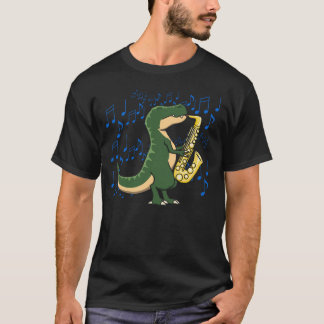 Cute and Funny Dinosaur T-Rex Saxophone Music T-Shirt