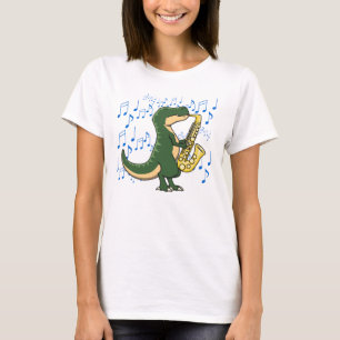 Cute and Funny Dinosaur T-Rex Saxophone Music T-Shirt