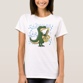 Cute and Funny Dinosaur T-Rex Saxophone Music T-Shirt