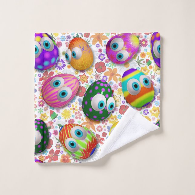 Cute and Funny Easter Eggs Cartoon Bath Towel Set (Wash Cloth)