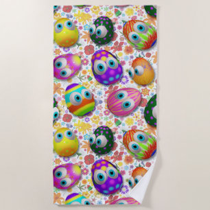 Cute and Funny Easter Eggs Cartoon Beach Towel
