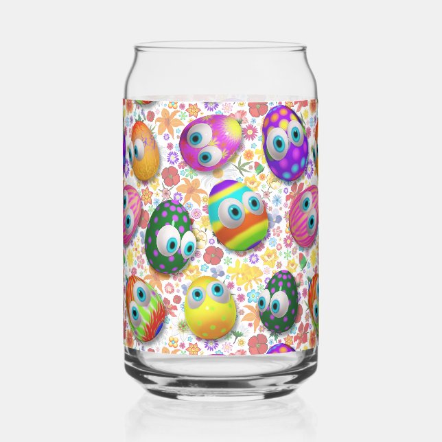 Cute and Funny Easter Eggs Cartoon Can Glass (Front)