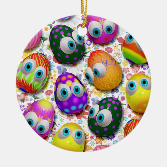 Cute and Funny Easter Eggs Cartoon Ceramic Tree Decoration (Front)