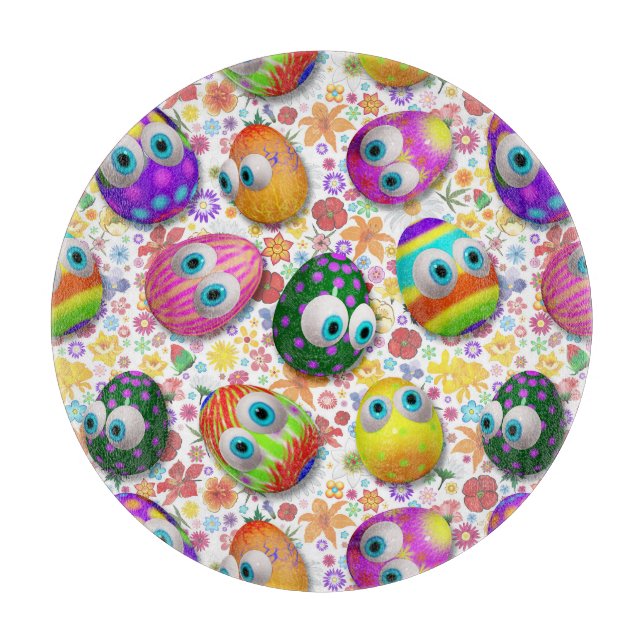 Cute and Funny Easter Eggs Cartoon Cutting Board (Front)