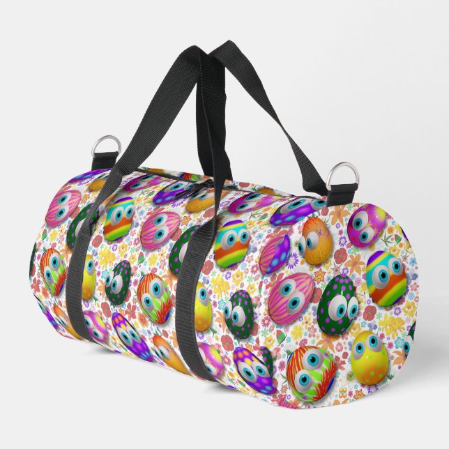 Cute and Funny Easter Eggs Cartoon Duffle Bag (Left Corner)