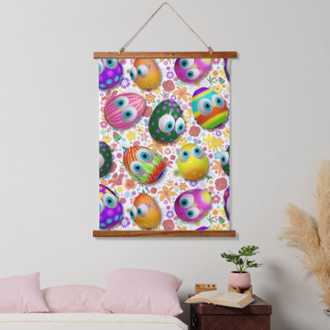 Cute and Funny Easter Eggs Cartoon Hanging Tapestry (Bedroom)