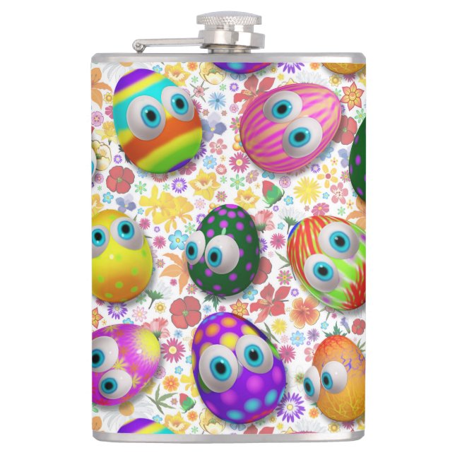 Cute and Funny Easter Eggs Cartoon Hip Flask (Front)