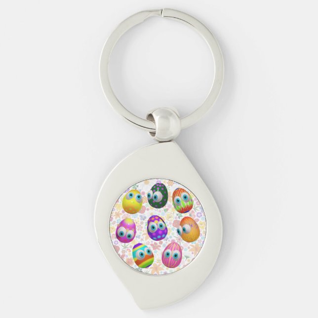 Cute and Funny Easter Eggs Cartoon Key Ring (Front)
