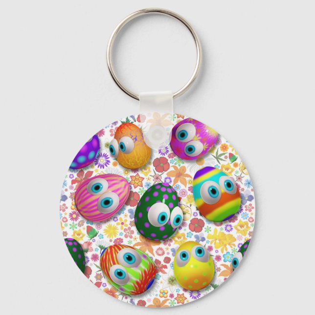 Cute and Funny Easter Eggs Cartoon Key Ring (Front)