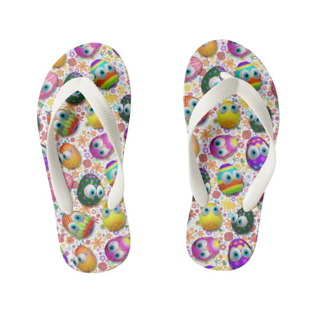 Cute and Funny Easter Eggs Cartoon Kid's Thongs (Footbed)
