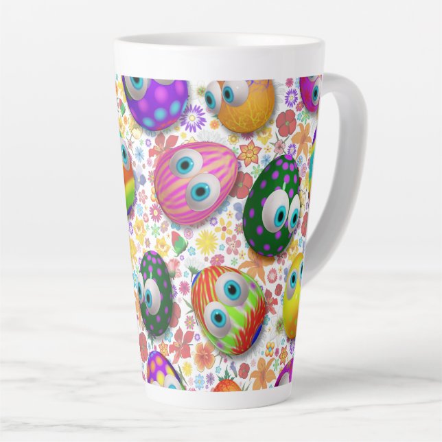 Cute and Funny Easter Eggs Cartoon Latte Mug (Right Angle)