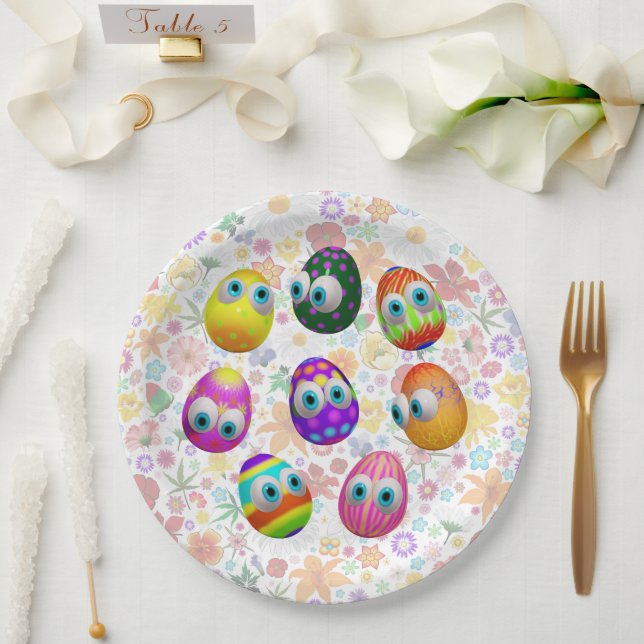 Cute and Funny Easter Eggs Cartoon Paper Plate (Wedding)