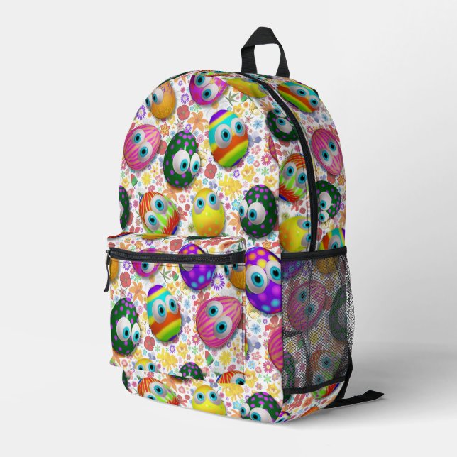 Cute and Funny Easter Eggs Cartoon Printed Backpack (Back Corner Right)