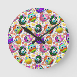Cute and Funny Easter Eggs Cartoon Round Clock