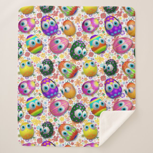 Cute and Funny Easter Eggs Cartoon Sherpa Blanket (Front)