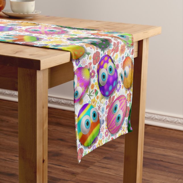 Cute and Funny Easter Eggs Cartoon Short Table Runner (In Situ)