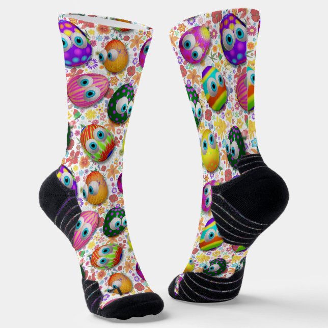Cute and Funny Easter Eggs Cartoon Socks (Angled)