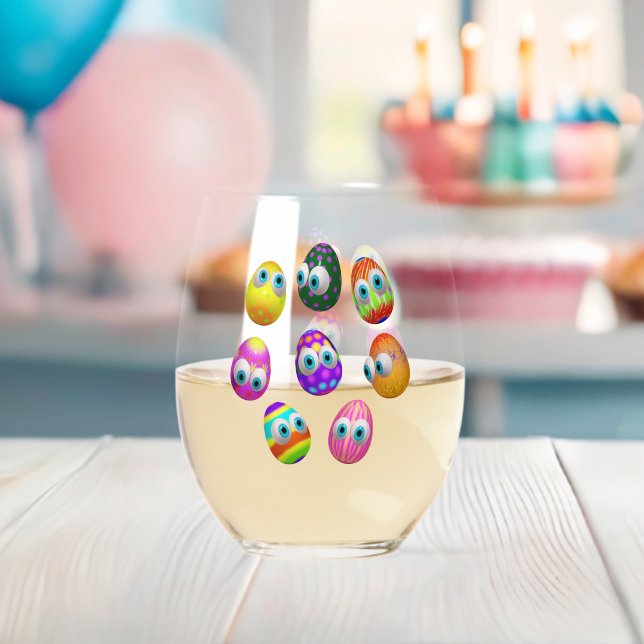 Cute and Funny Easter Eggs Cartoon Stemless Wine Glass (Insitu (Baby Shower))