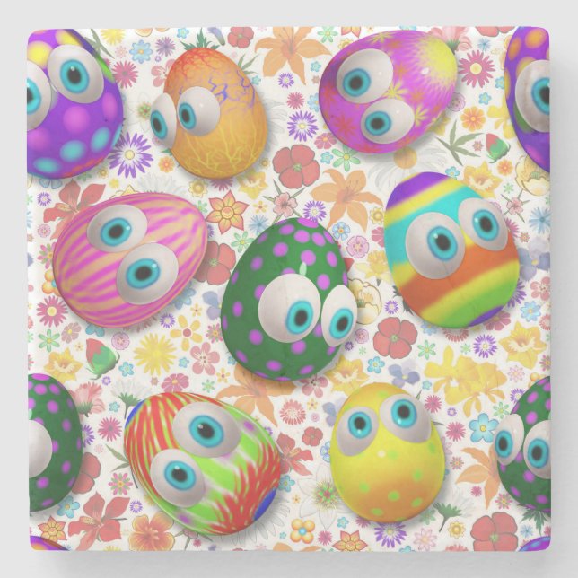 Cute and Funny Easter Eggs Cartoon Stone Coaster (Front)