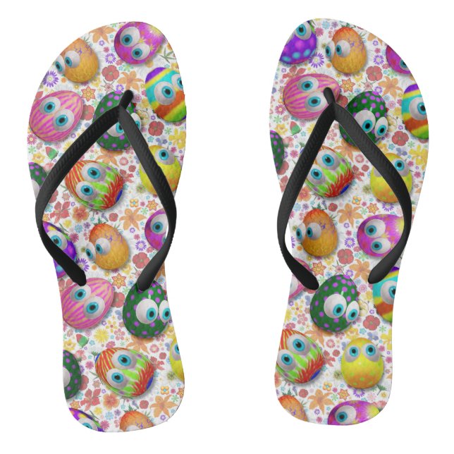 Cute and Funny Easter Eggs Cartoon Thongs (Footbed)