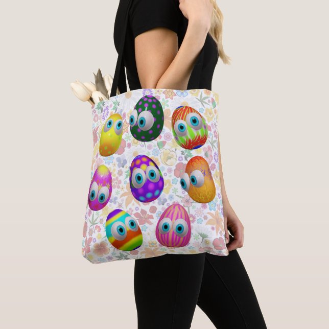 Cute and Funny Easter Eggs Cartoon Tote Bag (Close Up)