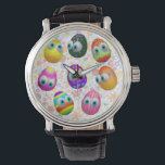 Cute and Funny Easter Eggs Cartoon Watch<br><div class="desc">Cute,  Fun and Colorful little Easter Eggs Cartoon all made on 3d digital art design,  assembled on a Pattern Backround. Original 3D Art Copyright BluedarkArt TheChameleonArt.</div>