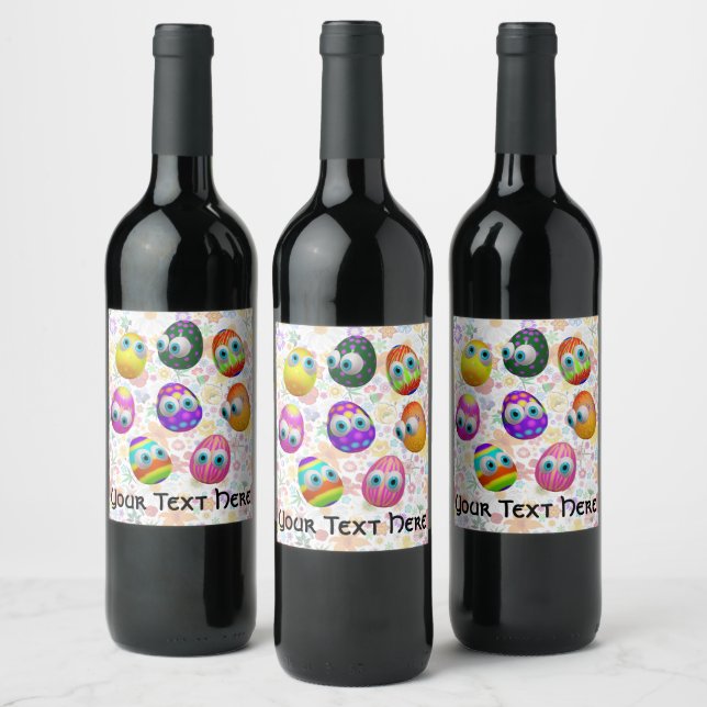 Cute and Funny Easter Eggs Cartoon Wine Label (Bottles)