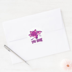 Cute and Funny Halloween Vampire Bats You Suck Classic Round Sticker