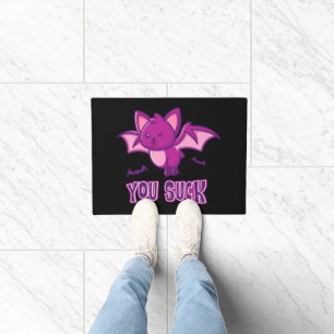 Cute and Funny Halloween Vampire Bats You Suck Doormat