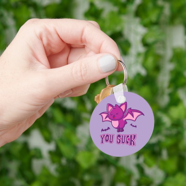 Cute and Funny Halloween Vampire Bats You Suck Key Ring (Hand)