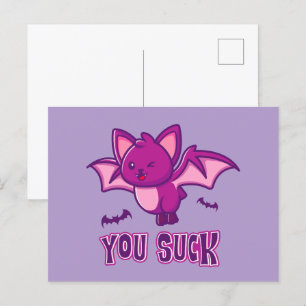 Cute and Funny Halloween Vampire Bats You Suck Postcard