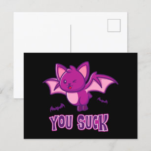 Cute and Funny Halloween Vampire Bats You Suck Postcard