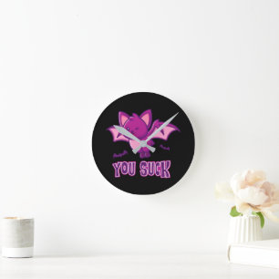 Cute and Funny Halloween Vampire Bats You Suck Round Clock