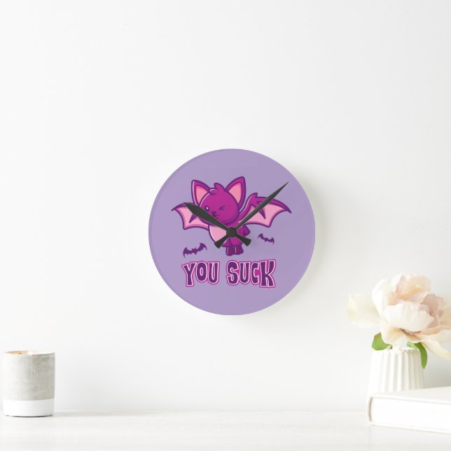 Cute and Funny Halloween Vampire Bats You Suck Round Clock (Home)