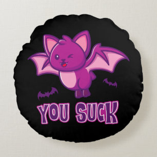 Cute and Funny Halloween Vampire Bats You Suck Round Cushion