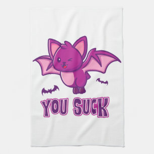 Cute and Funny Halloween Vampire Bats You Suck Tea Towel