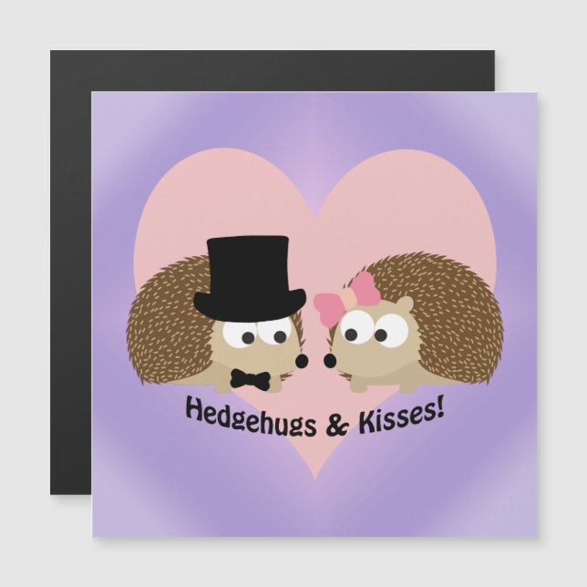 Cute and Funny Hedgehugs and Kisses magnetic card (Front/Back)