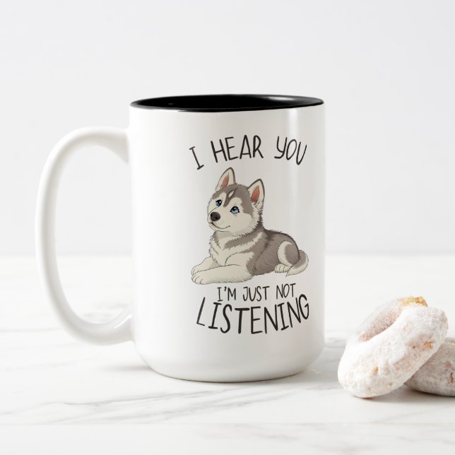 Cute and Funny Husky Two-Tone Coffee Mug (With Donut)