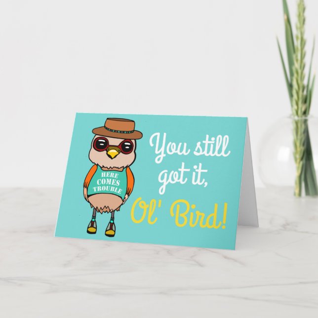 Cute and Funny Illustrated Bird Birthday Card (Front)