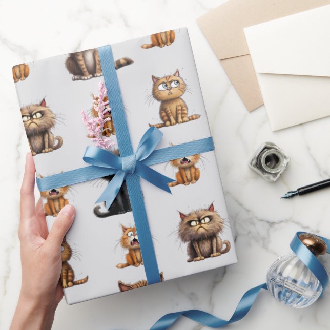 Cute And Funny Mad Angry Black, Orange Cat Grey Wrapping Paper (Gifting)