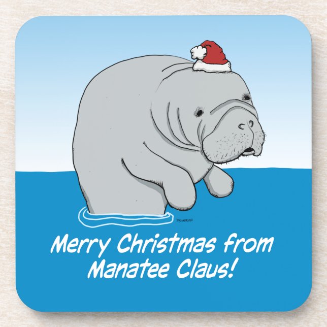 Cute and funny Manatee Claus Coaster (Front)