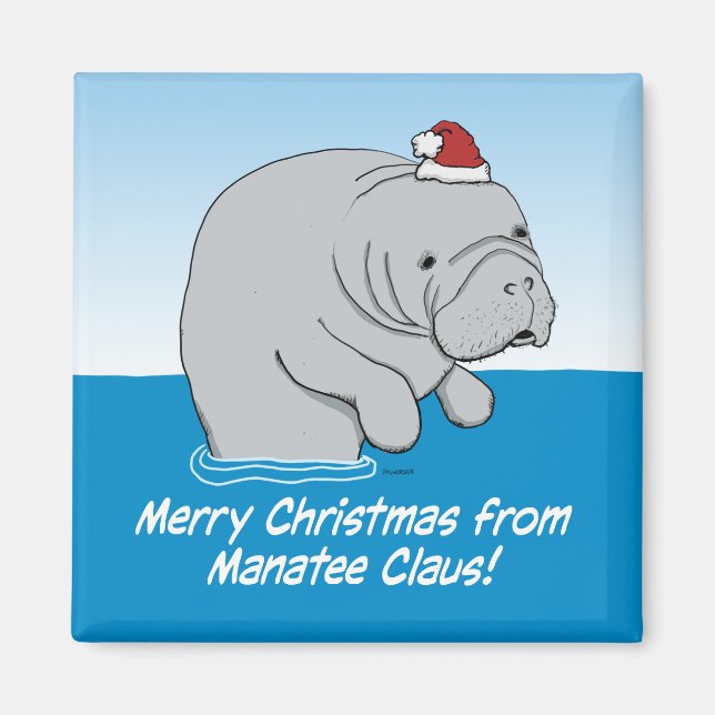 Cute and funny Manatee Claus Magnet (Front)